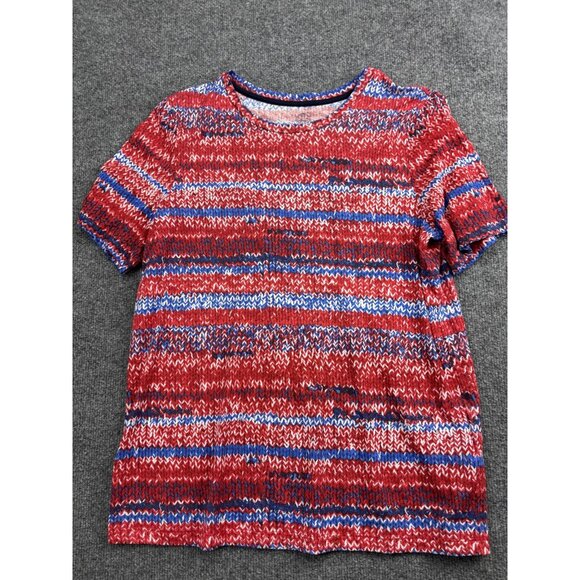 Tory Burch Shirt Womens Large Red Blue White Variegated Stripe Pima Cotton - Picture 1 of 5